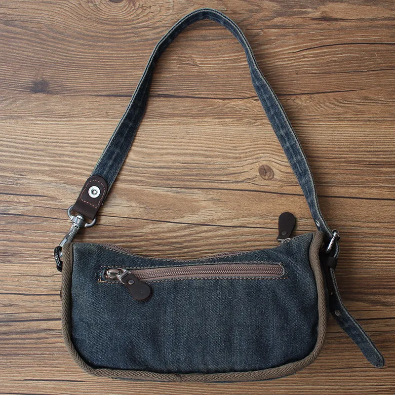Vintage Womens Denim Baguette Bag Blue Denim Shoulder Purse for Women