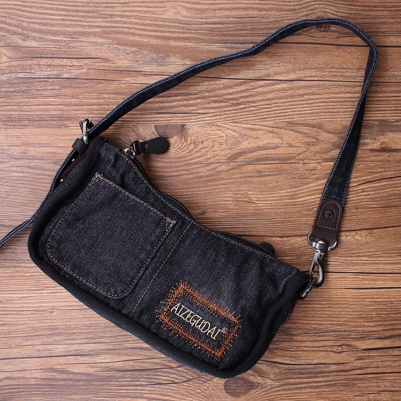 Vintage Womens Denim Baguette Bag Blue Denim Shoulder Purse for Women