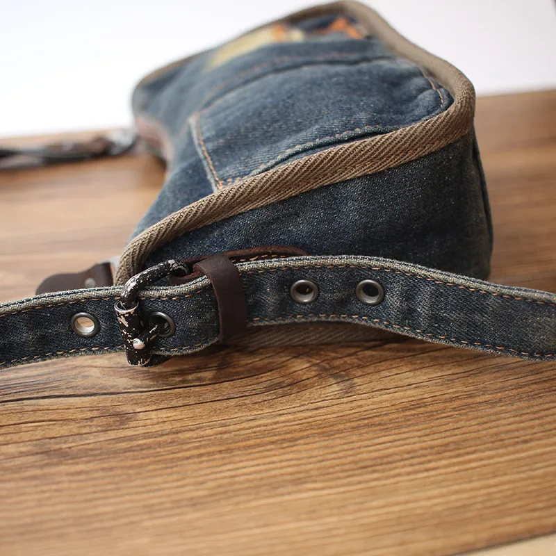 Vintage Womens Denim Baguette Bag Blue Denim Shoulder Purse for Women