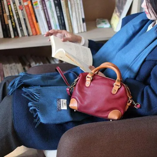 Vintage Womens Leather Small Red Satchel Handbag Shoulder Bag Ladies Doctor Satchel Purse Women's Satchel Crossbody Purse