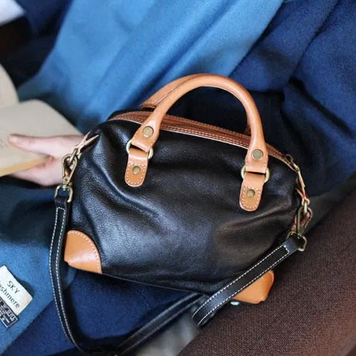 Vintage Womens Leather Small Red Satchel Handbag Shoulder Bag Ladies Doctor Satchel Purse Women's Satchel Crossbody Purse