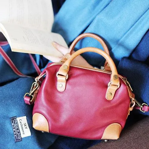 Vintage Womens Leather Small Red Satchel Handbag Shoulder Bag Ladies Doctor Satchel Purse Women's Satchel Crossbody Purse