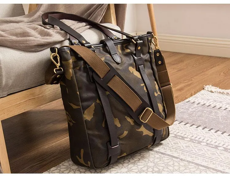 Waxed Canvas Mens Womens Handbag 14'' Tote Bag Camouflage Shoulder Bag Tote Purse For Men