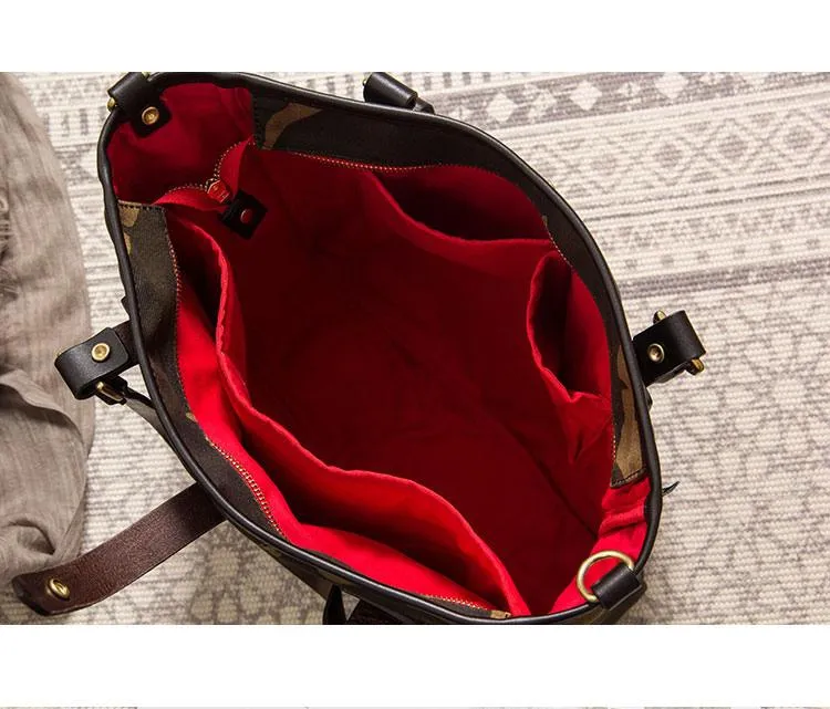 Waxed Canvas Mens Womens Handbag 14'' Tote Bag Camouflage Shoulder Bag Tote Purse For Men