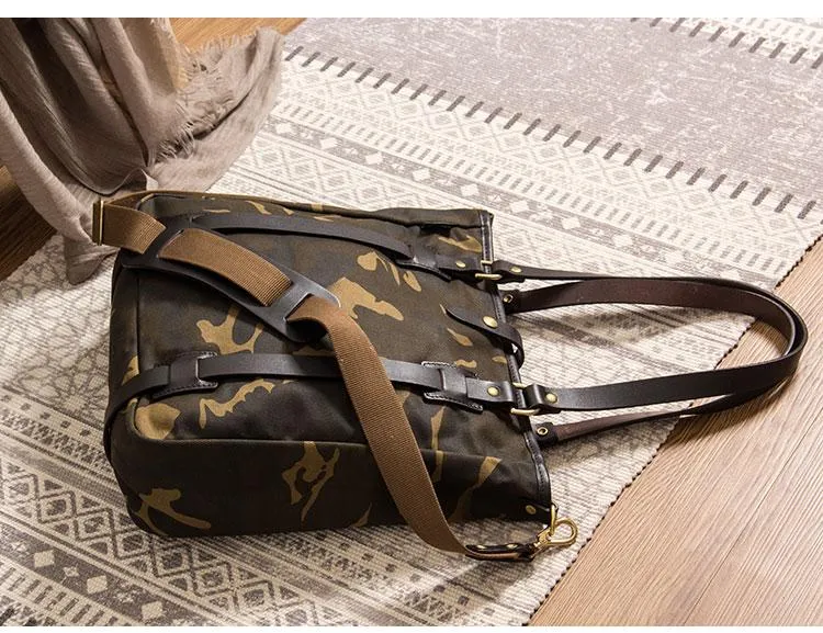 Waxed Canvas Mens Womens Handbag 14'' Tote Bag Camouflage Shoulder Bag Tote Purse For Men