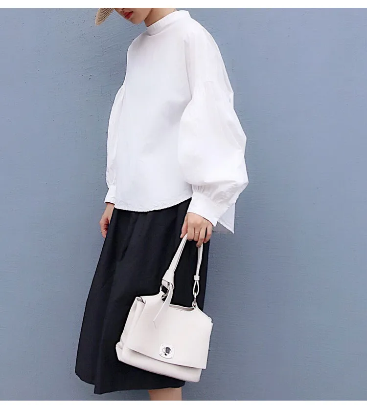 White Leather Women Handbag Shoulder Bag Work Bag For Women