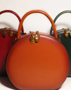 Women Leather round circle handbag shoulder bag for women leather crossbody bag