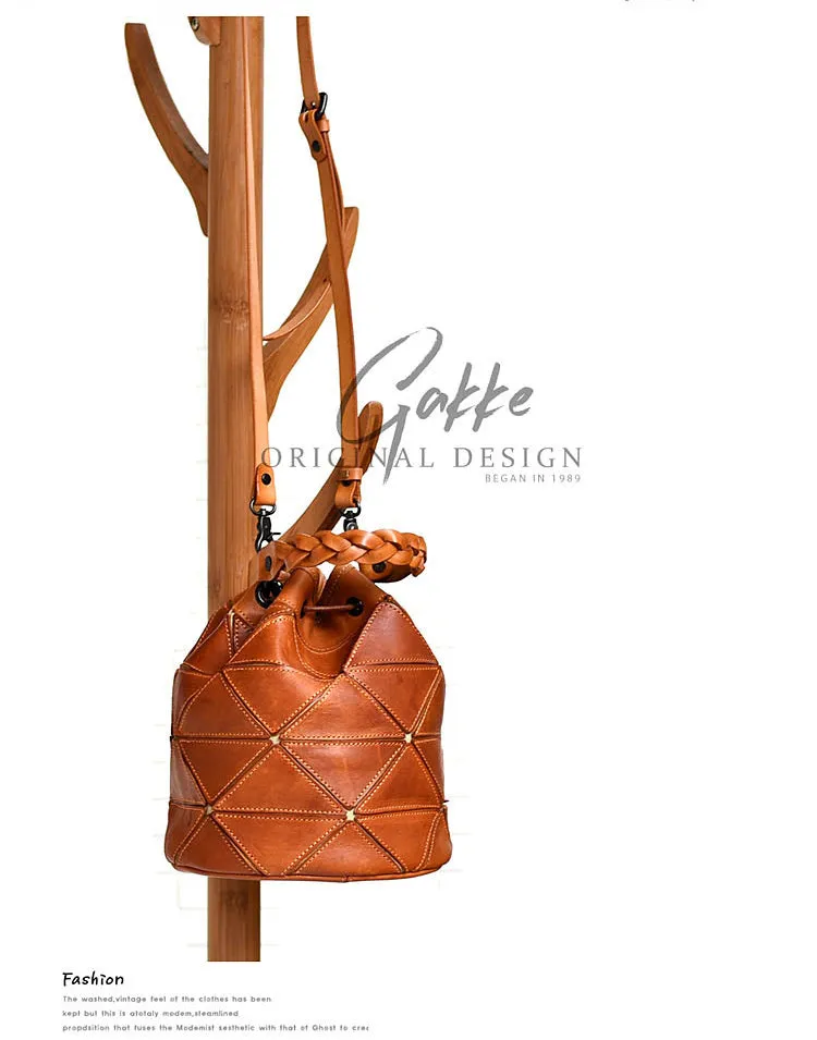 Womens Black Leather Bucket Shoulder Bag Purse Vintage Split Joint Barrel Round Handbag Crossbody Purse for Women