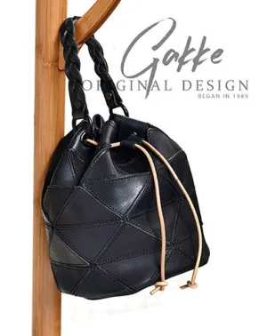 Womens Black Leather Bucket Shoulder Bag Purse Vintage Split Joint Barrel Round Handbag Crossbody Purse for Women