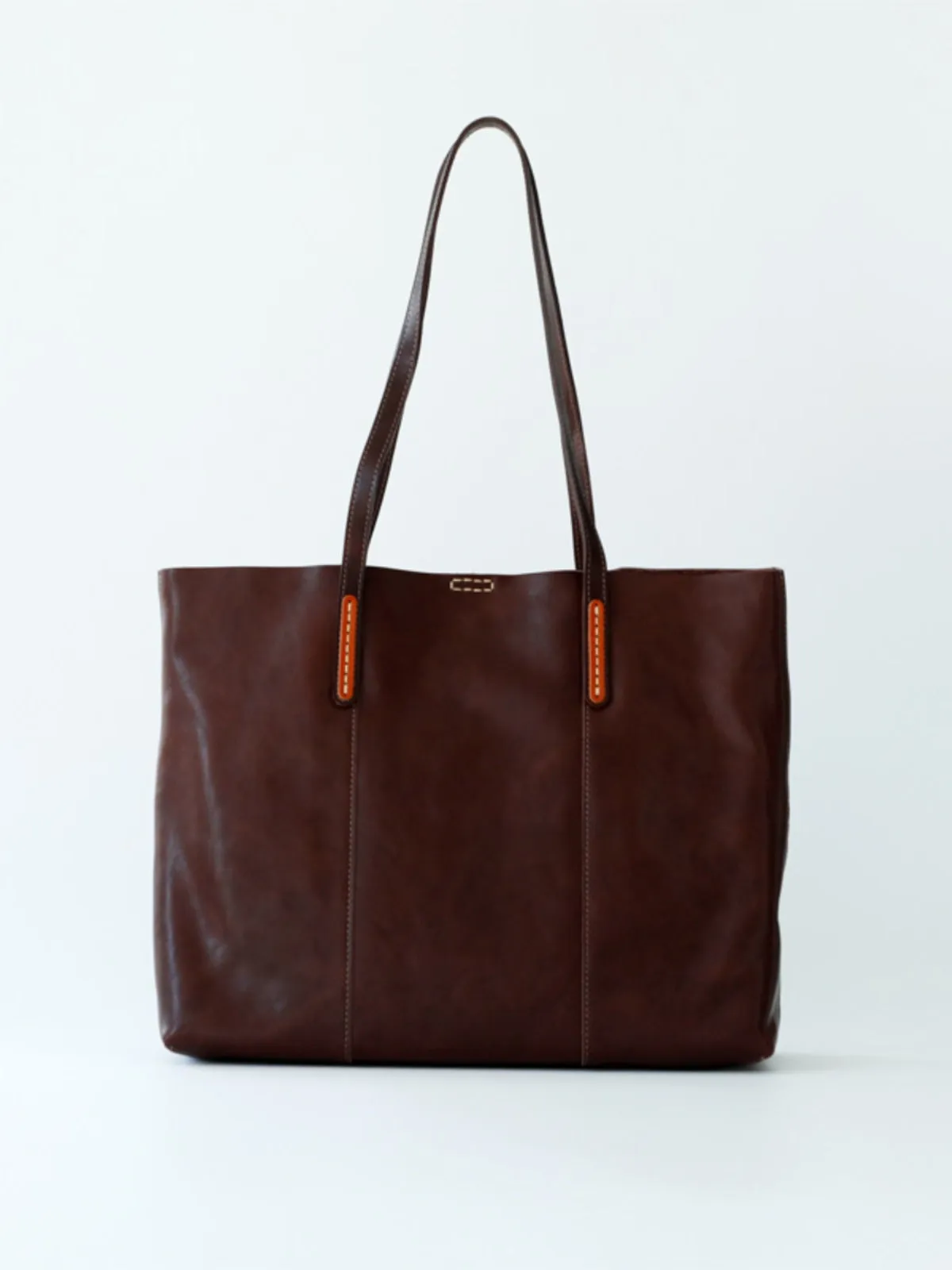Womens Coffee Leather Tote Purse Horizontal Tote Shopper Shoulder Bag for Ladies