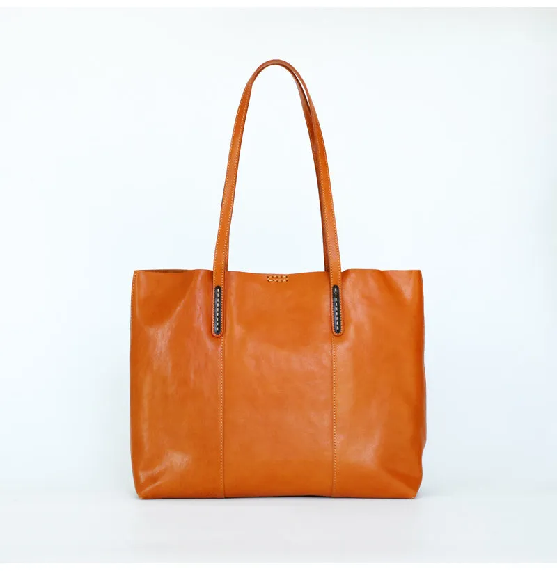 Womens Coffee Leather Tote Purse Horizontal Tote Shopper Shoulder Bag for Ladies