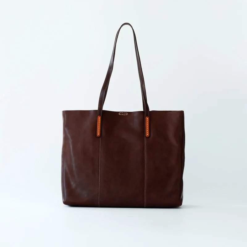 Womens Coffee Leather Tote Purse Horizontal Tote Shopper Shoulder Bag for Ladies
